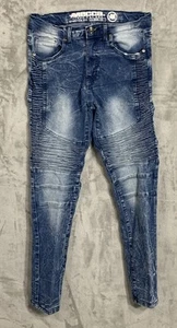 Mecca Denim Jeans Boys 18 Blue Slim Straight Stretch Fit Moto Acid Wash Skater - Picture 1 of 13