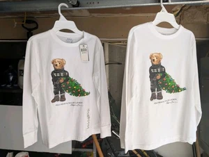 Polo Ralph Lauren Shirt Girls Small White Polo Bear Christmas Tree Logo Casual - Picture 1 of 3