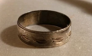 Vintage 925 Sterling Silver Religious Ichthus Fish Band Ring Sz 8, Eched Jorge  - Picture 1 of 4