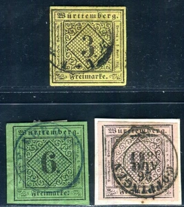 WÜRTTEMBERG 1851 2-4 used FLAWLESS (N1371 - Picture 1 of 2