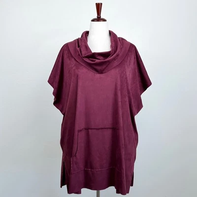 Bryn Walker Merlot Faux Suede Cowl Neck Poncho  - Image 1 of 4