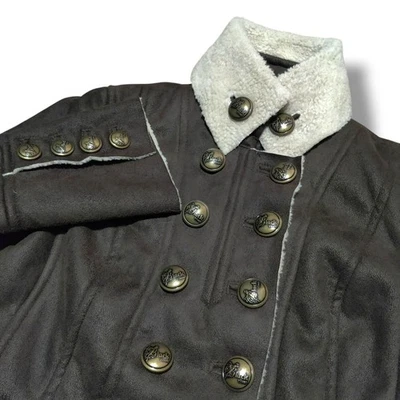 Black RIVET Jacket Womens Double Breasted Military Chocolate Brown Suede Size XS - Image 1 of 4