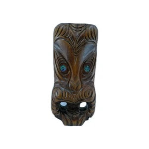 Stammesmaori Neuseeland handgeschnitzt Holz Abalone Paua Koruru Maske Wanddeko - Bild 1 von 4