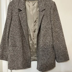 Vntg Women Wool Blazer Tweed Open Front Wool Lined Brown Tweed Personal II 52"Ch - Picture 1 of 10