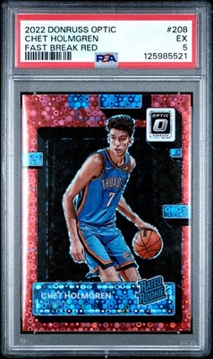 5521 Chet Holmgren 2022 Donruss Optic #208 Fast Break Red RC Rated /75 PSA 5 - Image 1 of 3