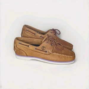 Womens Timberland Classic Sz 3.5 Medium Brown Nubuck Leather Lace Up Boat Shoes. - Picture 1 of 19