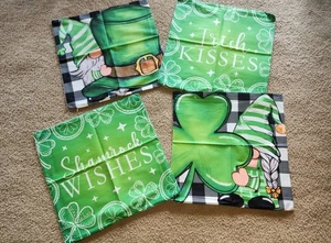 NEW 4 St Patricks Day Pillow Covers 18"x18" Square Gnome Shamrocks Irish Kisses - Picture 1 of 7