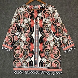 JM Colección Mujer Túnica Mujer 0X Talla 12 Negro Rosa Blanco Floral Top Boho Chic - Imagen 1 de 12