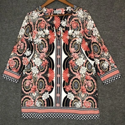 Colección JM Mujer Túnica Mujer 0X Talla 12 Negro Rosa Blanco Floral Top Boho Chic Foto 1 de 4