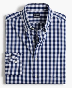 Camisa J Crew Para Hombre Mediana Azul Cuadros Guinga Delgada Descondida Flex Rendimiento Nueva - Imagen 1 de 15