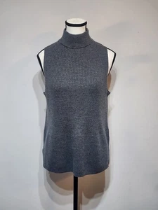 H by Halston Ribbed Sweater Vest Size L 100% Extrafine Merino Wool Mock Neck - Picture 1 of 7
