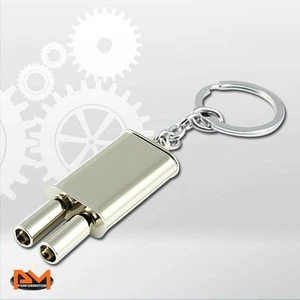OVAL MUFFLER DUAL TIP CATBACK EXHAUST STYLE CAR KEYCHAIN ALLOY KEY RING SILVER - Bild 1 von 3