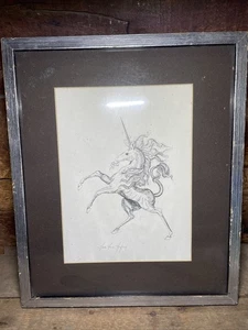 Original Pen Drawn Unicorn 9x6 1/2" Black Ink By Gale Jane Guiford (?) - Bild 1 von 10
