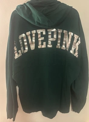Victoria’s Secret Rosa Verde Lámina Bling Camiseta Manga Larga Sudadera con Capucha M Foto 1 de 4