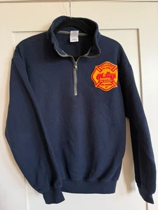 San Francisco Alcatraz Fire Engine Half-Zip Pullover Sweater Navy Men's Medium - Picture 1 of 3