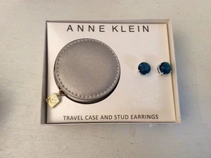 Anne Klein Silver Tone Faceted. Blue Stone Earrings With Travel Case BIN10 - Picture 1 of 3