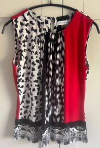Calvin Klien Career Wear Leopard Print Wide Strap Pleated Neckline Tank Top - Picture 1 of 6