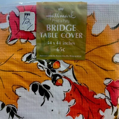 Halloween Bridge Table Cover VTG 1970s colored Leaves Fall Autumn Thanksgiving - Image 1 of 4