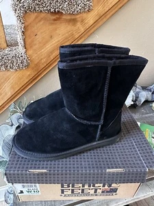 Beach Feet Australian Boots Womens Size 10 Tan Black Suede Sheepskin Wool Lining - Picture 1 of 4