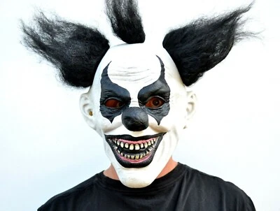 Scary Halloween Clown Mask with Hair Costume Party Black & White Clown - Image 1 of 4