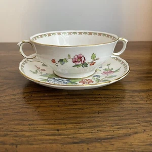 Crown Staffordshire England Pagoda Double Handled Cream Soup Bowl & Saucer - Picture 1 of 11