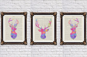 Stag head prints set wall hanging decor deer head Alice in wonderland prints too