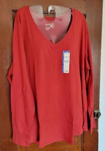 NUEVO CON ETIQUETAS TERRA & SKY Mujer 5X 32W-34W Rojo Manga Larga Cuello en V Camisa Semi Ajustada - Imagen 1 de 4