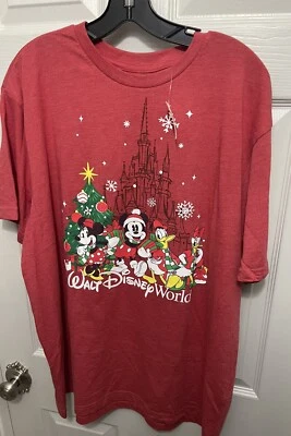 Walt Disney World Christmas Mickey Minnie Donald Daisy Red Adult XXL 2XL Shirt - Image 1 of 3