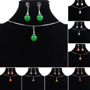 Lucky Women Natural Shell Pearl Jade Beads Pendant Necklace Earrings Jewelry Set - Picture 1 of 34