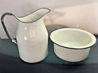 Vintage Enamel Ware Lot of 2 Pitcher Spittoon Display White Ranch Style 1930s