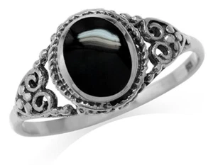 Schwarzer Onyx ovaler filigraner geflochtener Seil Ring 0,925 Sterlingsilber Gr. 7 - Bild 1 von 4