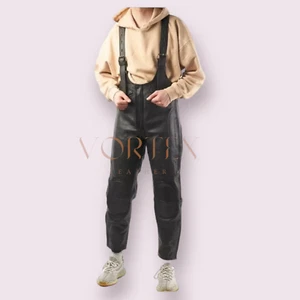 Men's Genuine Soft Leather Black Catsuit Overall Bodysuit Jumpsuit front zipper - Picture 1 of 4