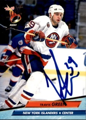 Tarjeta Fleer Ultra firmada por Travis Green 1992/93 #343 New York Islanders Foto 1 de 2