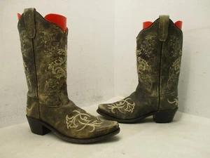 Botas de Vaquero Old West Bordadas Cuero Punta Corta Juvenil Talla 3 D Estilo CF8222 - Imagen 1 de 10