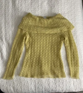Suéter tejido cuello capucha DKNY City talla XL amarillo/verde tejido abierto - Imagen 1 de 6