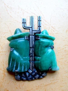 VINTAGE 1940'S GREEN ONYX - STERLING "SIESTA CACTUS" BROOCH - TAXCO MEXICO - Picture 1 of 5