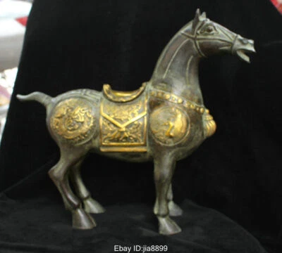 13.2" China Chinese Folk Fengshui Bronze Gilt Animal War Horae Statue Sculpture - Imagem 1 de 4