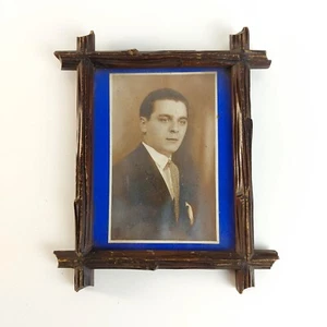 Vintage Picture Frame w/ photo Carved Wood Branch Black Forest Style ca 1930s - Picture 1 of 9