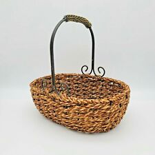 Woven Basket Wire Handled Home Décor Bread Fruit Flowers 10x7x9 Gift Basket