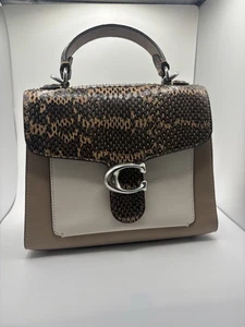 Coach Tabby Top Handle Bag Snake Embossed Leather Flap And Suede Sides Taupe/Cre - Bild 1 von 8