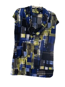 My Michelle Top Damen XL Abstrakter Druck U-Ausschnitt Blau C1 - Bild 1 von 4