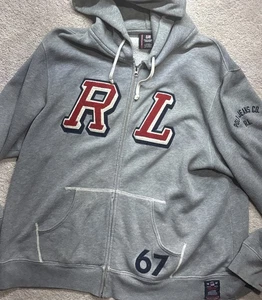 Vintage Ralph Lauren Hoodie RL 67 Patch Spellout Varsity Full Zip BAGGY Herren LG - Bild 1 von 7