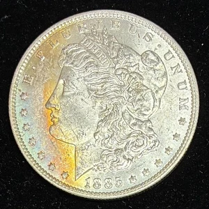 Stunning Rainbow Crescent Toned 1885-O Morgan Silver Dollar, Uncirculated - Picture 1 of 2