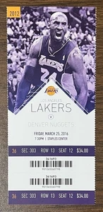 KOBE BRYANT vs NIKOLA JOKIC AUTHENTIC FINAL LAST GAME FULL TICKET 03/25/2016 - Picture 1 of 12