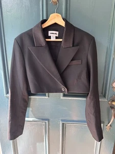 Saintart Cropped Tuxedo Blazer Black Satin Peak Lapel Women’s M - Picture 1 of 8