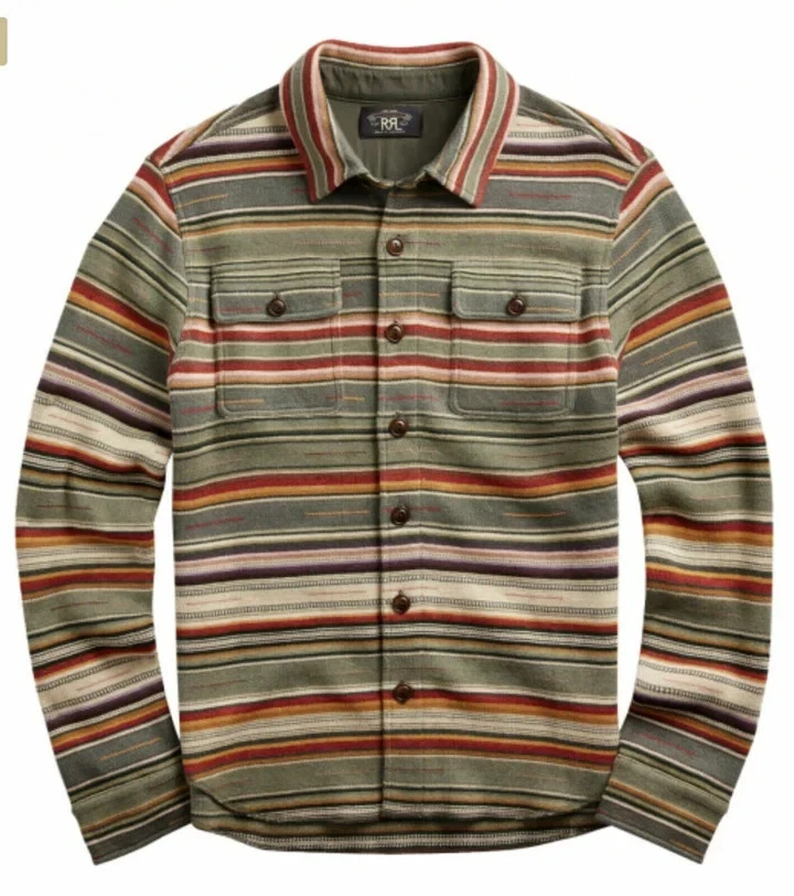$890 RRL Ralph Lauren 1960s Southwest Serape Cotton Linen Sweater Shirt M Medium - Image 1 of 3