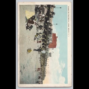 Antigua escena postal en la playa Long Beach L.I. NY - Imagen 1 de 3