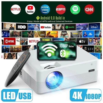4K WiFi Bluetooth LED Projektor Heimkino Android Beamer 1080P Halterung DE - Bild 1 von 4