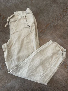 J Jill Love Linen Beige pants Medium Drawstring Waist34” Inseam 28” Mid Rise - Picture 1 of 7