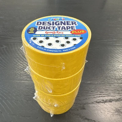 Дизайнерская клейкая или рукодельная лента - желтая с наклейкой на глаз Google - 4 рулона в упаковке - Изображение 1 из 4